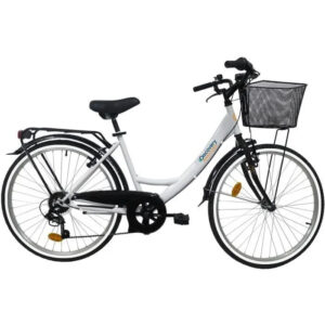 vélo de ville femme discovery adventures 26" – 6 vitesses shimano – blanc avec panier