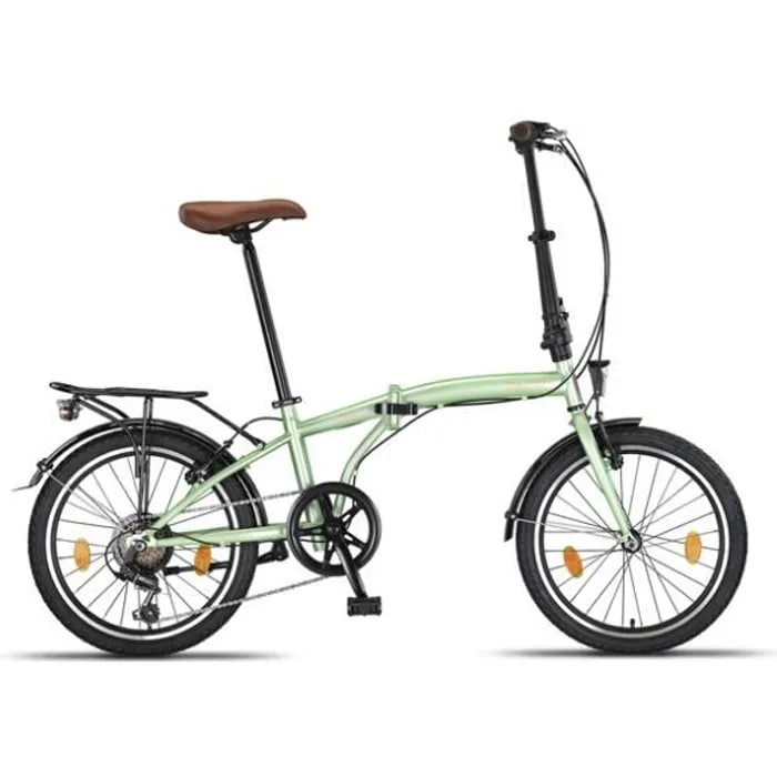 vélo pliant urbain vintage 20" – 6 vitesses – vert menthe & cuir caramel – mixte vélo pliant urbain vintage 20" – 6 vitesses – vert menthe & cuir caramel – mixte