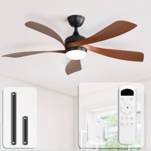 Ventilateur Plafonnier Noir Design – 5 Pales Bois Foncé, LED, Télécommande, 6 Vitesses