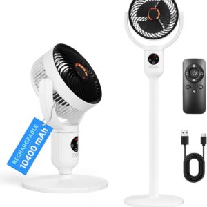 Ventilateur Rechargeable 10400 mAh – 2 en 1 Bureau & Sur Pied, Télécommande, Charge USB-C