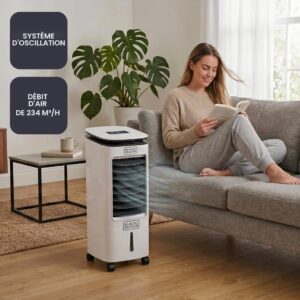 Rafraîchisseur d'air Black+Decker – 234 m³/h, Oscillation, Télécommande